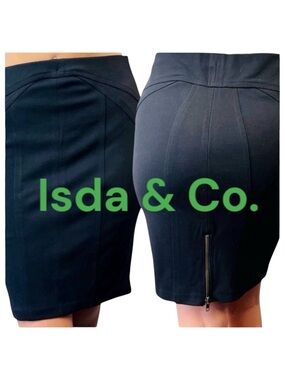 NWT Isda & Co Dark Navy Stretch Pencil Skirt Back Zip Slit (XS)
